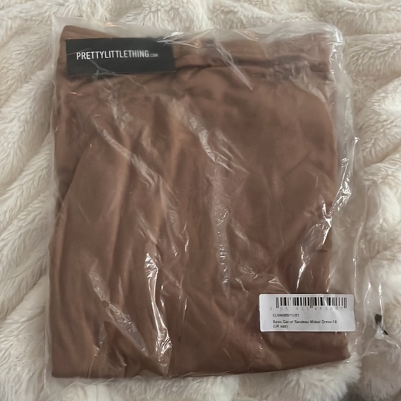 NWT Pretty Little Thing Basic Camel Midmaxi Dress size 12 US NWT - Picture 3 of 3